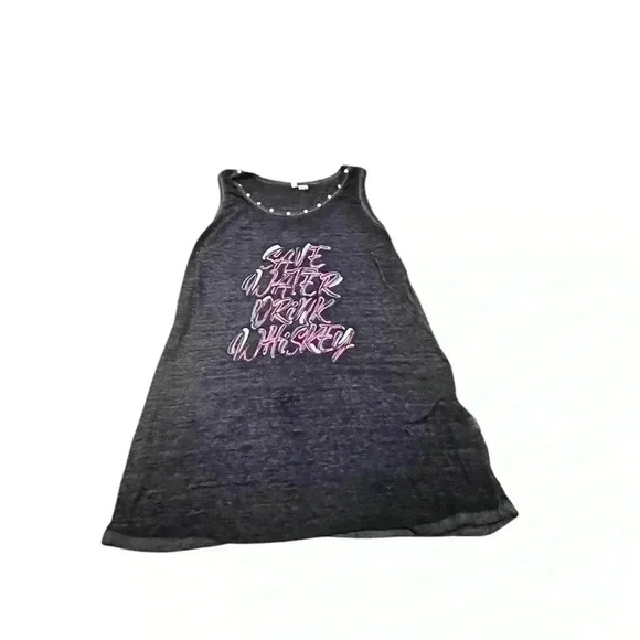 Trendy Navy Graphic Tank Top - Save Water Drink Whiskey - Picture 1 of 4